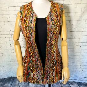 🎉HP🎉 Vintage Carpet Rug Bagger Tapestry Upholstery Open Long Vest Jacket MED